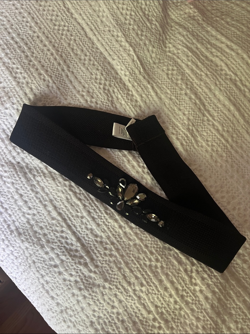 LOFT Black Stretch Waist Belt with Jewel Accents